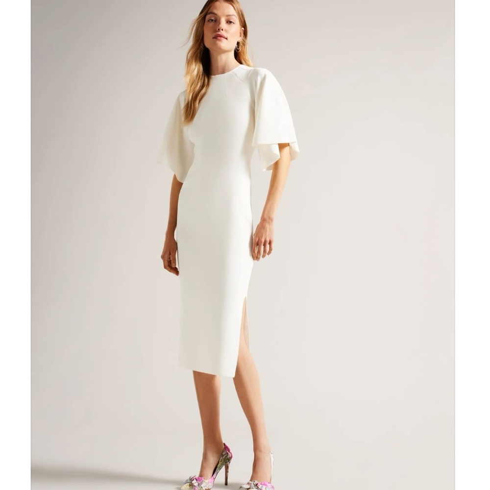 Ted Baker White Flutter Sleeve Sheath Dress